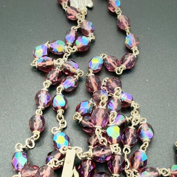 Vintage Amethyst Purple Aurora Borealis Crystal Rosary Beads Catholic Mary - Picture 12 of 12